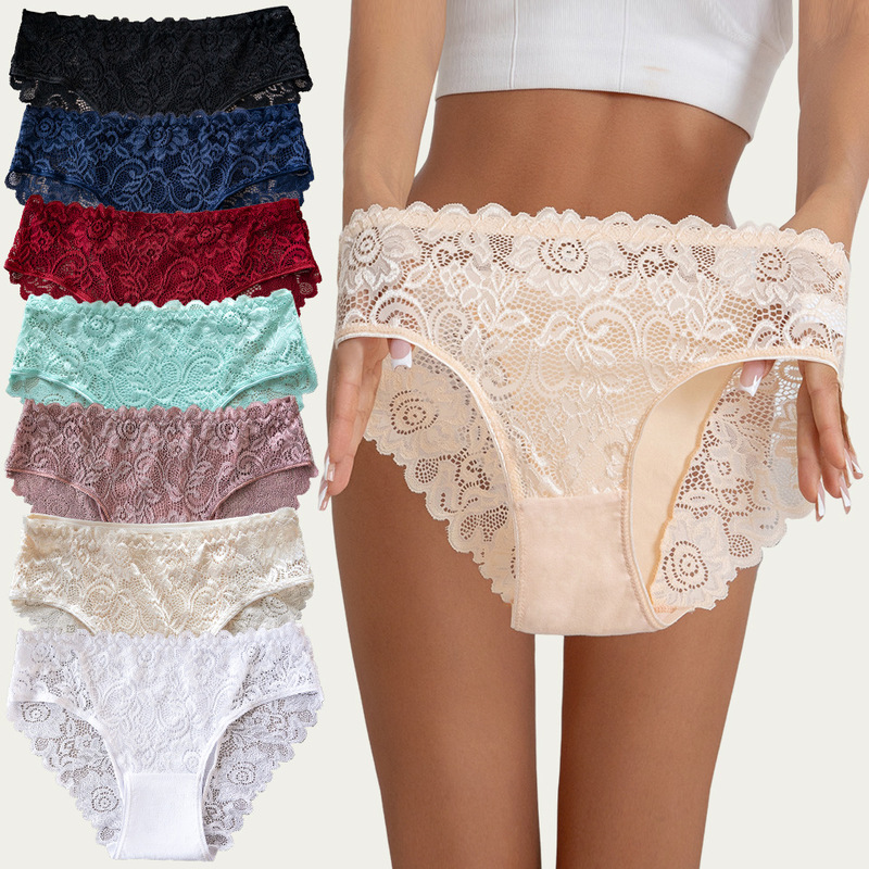Amazon Supply: Women's Hollow-Out Lace Panties, Pure Cotton Crotch, High Elasticity and Comfort, Women's Triangle Panties
