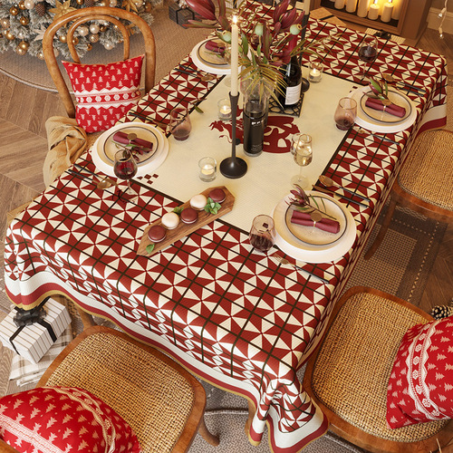 5YA1 Chenille New Year's tablecloth waterproof, anti-scalding, no-wash red Year of the Tiger coffee table dining table mat rectangular tablecloth