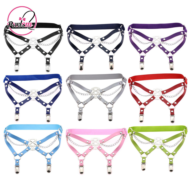 Customized Stylish and Sexy Gothic Style Pentagram Leather Thigh Ring Stage Performance Chain Elastic Garter Belt Customized Stylish and Sexy Gothic Style Pentagram Leather Thigh Ring Stage Performance Chain Elastic Garter Belt