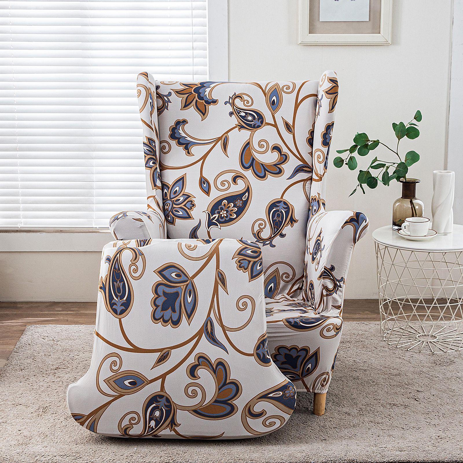 New Four Seasons Printed Cross-border Wing Back Armchair Cover Home 2-piece Combination Casual Single Recliner Sofa Cover