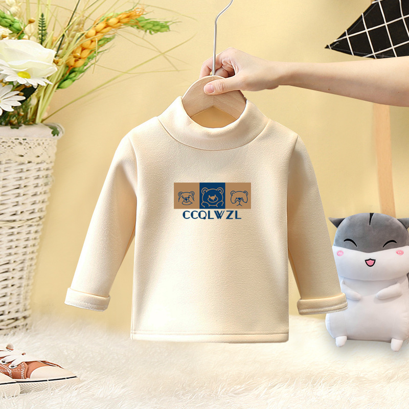 Fábrica al por mayor ropa para niños bebé otoño e invierno cálido de manga larga Camiseta ropa interior ropa de otoño ropa para niños De terciopelo medio cuello alto camisa de fondo image 8
