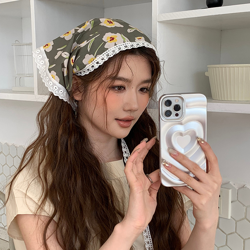 Pañuelo de seda de confinamiento de encaje de diadema francés de alta gama ins pañuelo de playa de fotografía de viaje de verano de alta gama