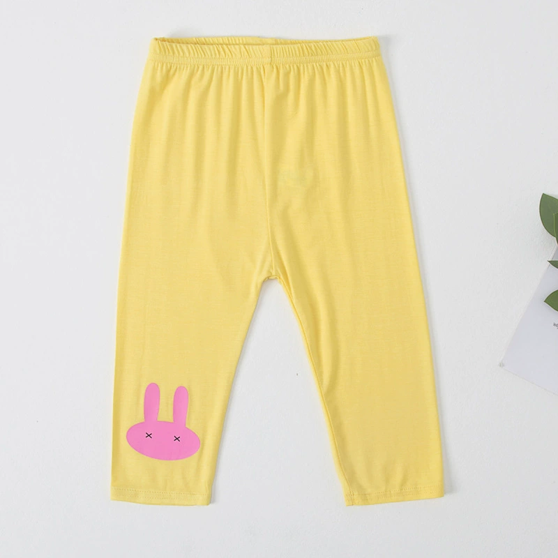 Kids thin knitted leggings (children), cute bunny knee print, lightweight summer capri, sizes 100–150