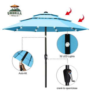 Outdoor Parasol Three-layer LED Courtyard Seaside Beach Sun Umbrella Swimming Pool Outdoor Three-hand Cattle Light Middle Column Umbrella