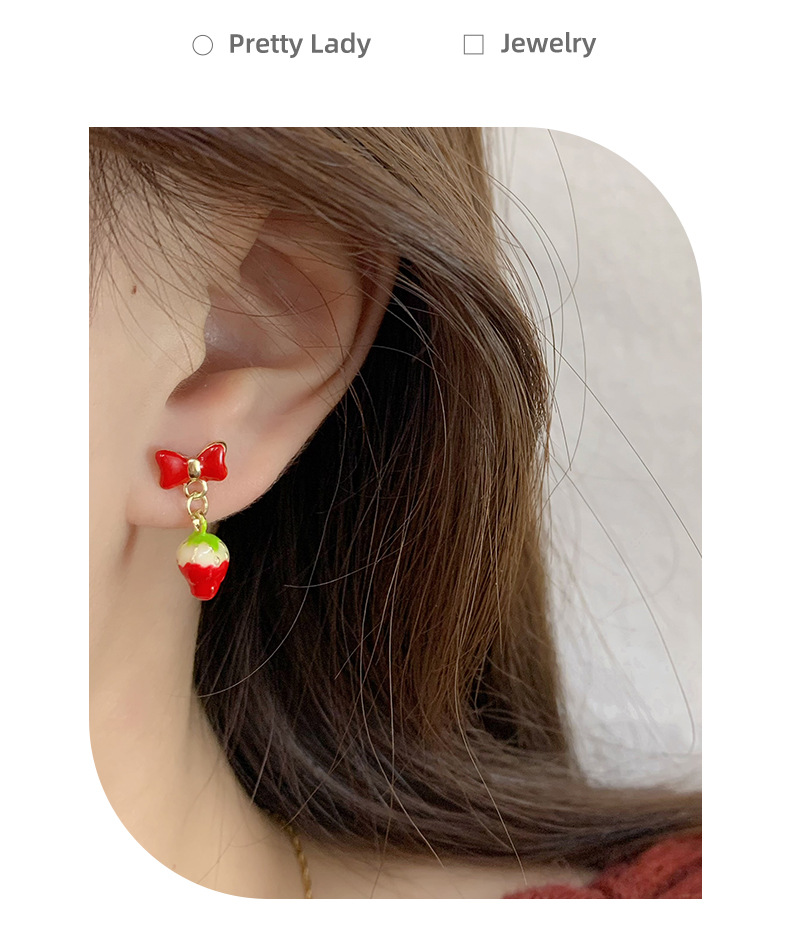 Women's Gender 1 Pair Casual Elegant Sweet Strawberry Bow Knot Enamel Alloy Drop Earrings