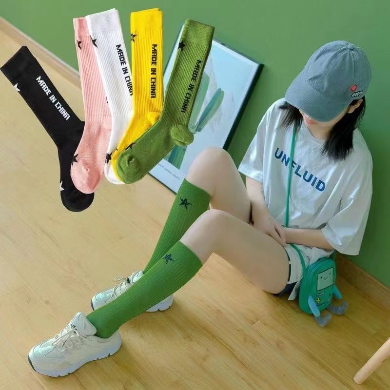 Stockings women's knee-length socks ins Internet celebrity high-top summer thin cotton high-top sports socks skinny leg running socks