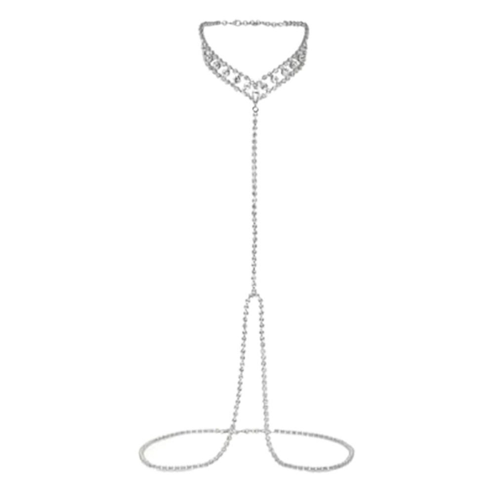 Joyería transfronteriza europea y americana brillante cuello geométrico collar de diamantes llenos vestido de fiesta de noche Cadena de cuerpo de diamantes de imitación