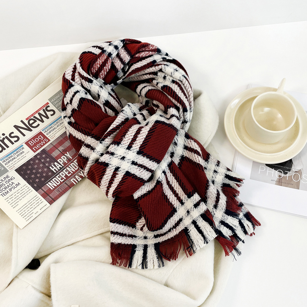 Checked Plaid Scarf For Women Thickened Warm Winter Shawl Wrap_voghion.com