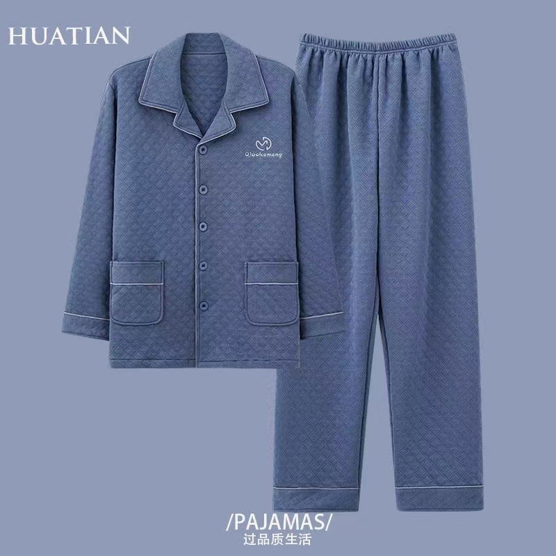 Capa de aire de tres capas traje acolchado pijamas hombres Otoño e Invierno carta bordado prendas de vestir exteriores homewear