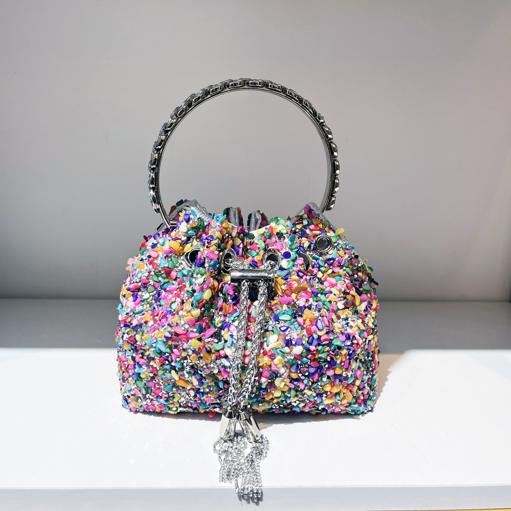 487g Weight String Closure Type Top Handle Strap Type Bucket Bag Bags Type Holiday, Shopping Occasion Polyester Material Solid Color Pattern All Seasons Season Women's Gender Streetwear Style Bucket Shape Medium Size Women's Medium Polyester Solid Color Streetwear Bucket String Bucket Bag 无