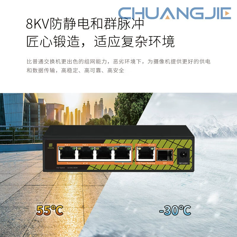 Zhentian P1006G6 6-портовый полный гигабитный PoE коммутатор пассивный каскадный повторитель 1 оптический 5 электрический
