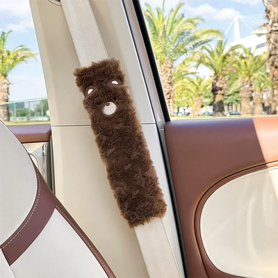 Shoulder Cover Cute Cartoon Safety – Seat belt shoulder pad - rabbit-fur-scratched-bear-shoulder-pads-dark-coffee
