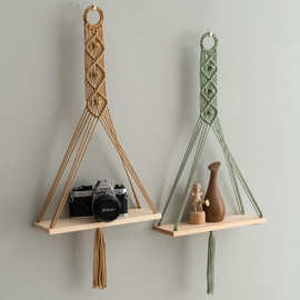 北欧风波西米亚手工编织置物架复古色墙架花盆架置物架跨境热卖