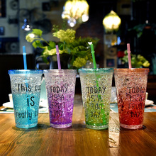 跨境双层塑料杯16oz冰杯AS/PS创意吸管杯冷饮奶茶杯广告礼品logo