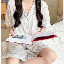 韩国ins条纹简约舒适睡衣套装休闲家居服