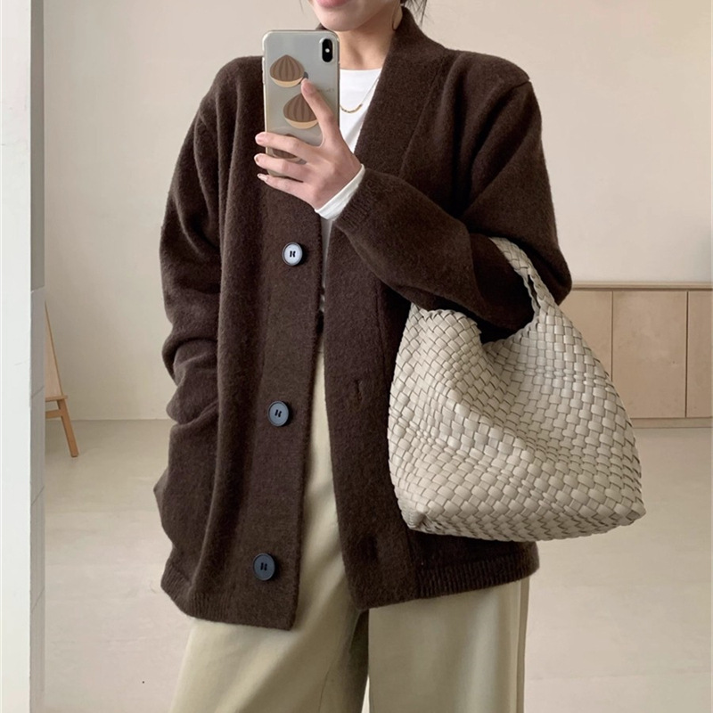 软糯慵懒风毛衣开衫女2025秋冬季新款韩系高级感V领休闲针织外套|undefined