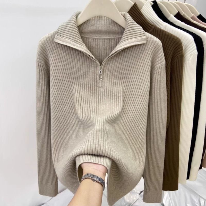 [40.00 kg-100.00 kg] Autumn and Winter Zipper Turtleneck Sweater Women's Base Shirt Pullover Thick Loose Korean Foreign-style Top