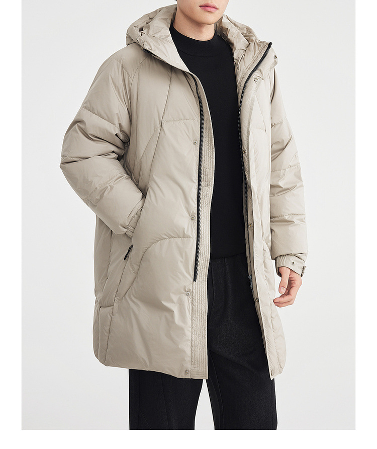 Áo khoác parka nam dáng dài có mũ trùm, tay raglan, chất liệu lông vũ chống gió — màu đen chi tiết 34