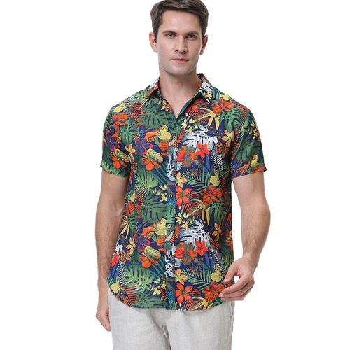 Leisure paragraph printing thin lapels Hawaiian shirts men shirt Beach Holiday shirts for male
