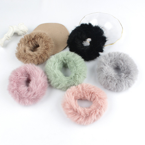 Korean-style new candy-colored fluffy hair tie imitation rabbit hair cord soft girl twin-tail hairband fur hair accessory for women
