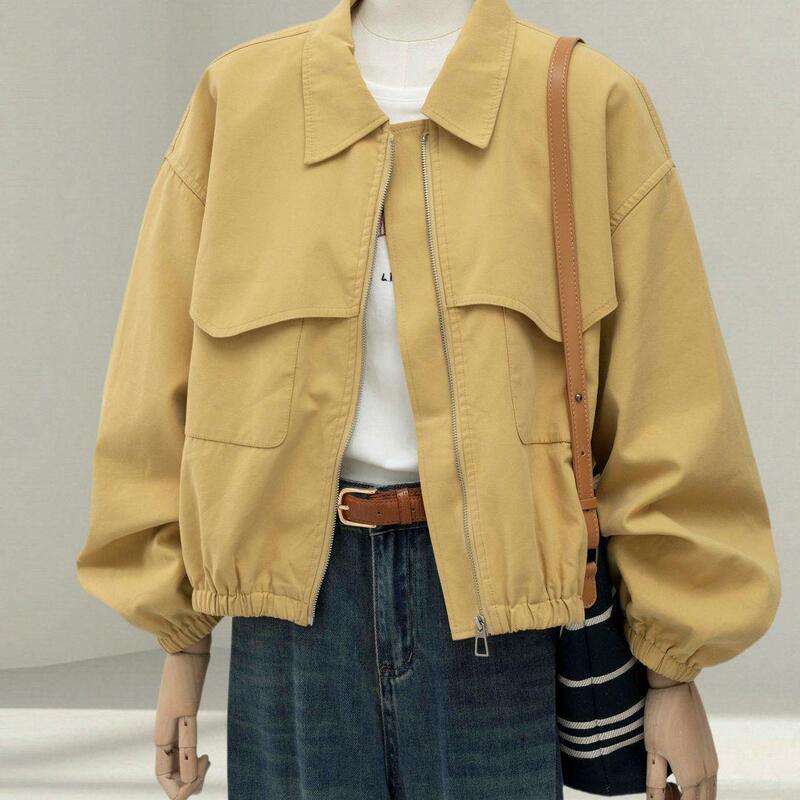 学院风黄色工装外套女短款2025秋新款小个子宽松休闲百搭夹克上衣|undefined