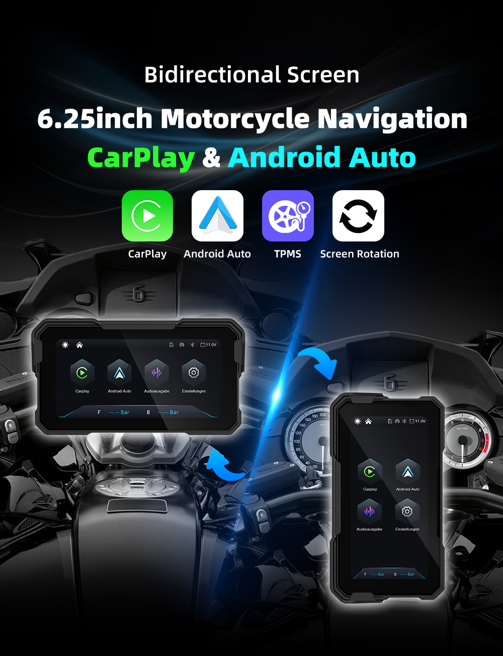 Cross-Border New Product Wireless Carplay Motorcycle Navigation System 6.25inch with Large Screen, Quick Disassembly and Easy Installation