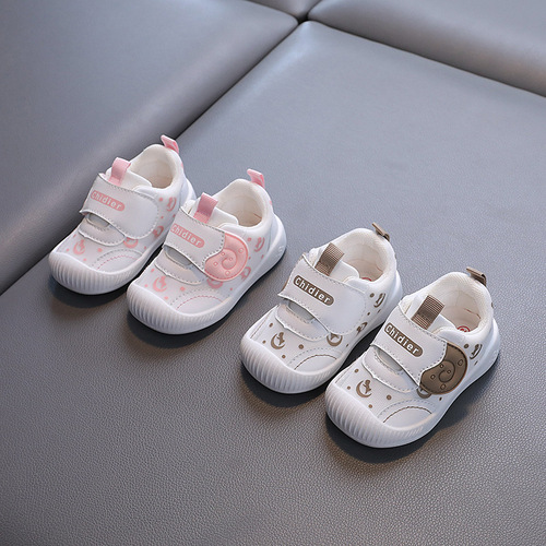 Autumn mesh breathable baby white shoes for girls and boys, 100% cotton fabric, soft soles, anti-slip learning shoes, wholesale