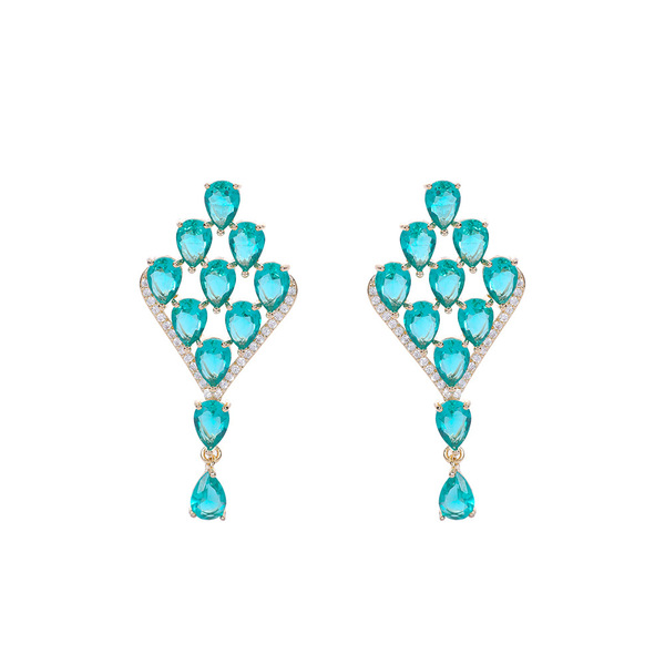 Geometric capacious elegant earrings drop-shaped with zircon