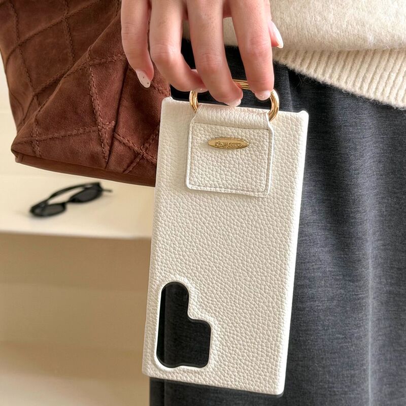 Suitable for Samsung S25Ultra Mobile Phone Case Carabiner S24Plus Brand Leather A56 Anti-Fall Satchel S25Fe