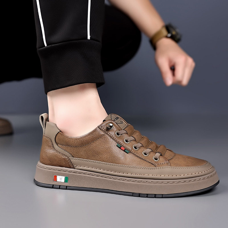 Giày sneaker nam cổ thấp dáng thường ngày, mũi tròn, đế cao su chống trượt, gót thấp 1–3 cm — Màu nâu, Màu đen