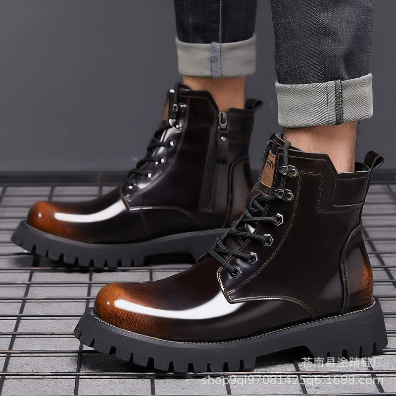 2024 Осень и зима Мартинсские ботинки Мужская модная рабочая обувь средней высоты на толстой подошве Износостойкая хлопковая теплая кожаная обувь Производитель Оптовая продажа