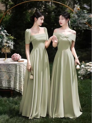 Satin sage green bridesmaid dress for women, 2026 new model, stunning petite sister group dress, everyday light luxury and slim fit Satin sage green bridesmaid dress for women, 2026 new model, stunning petite sister group dress, everyday light luxury and slim fit