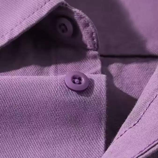 100% Pure Cotton Purple Retro Autumn and Winter Shirt for Women, Mid-Length Casual Slim Long-Sleeved Shirt for Women to Wear Outside