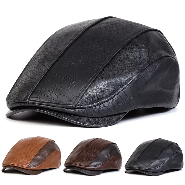 Cross-border American-style spring/autumn/winter American retro PU leather baseball cap, artistic patchwork design, suitable for middle-aged and elderly men