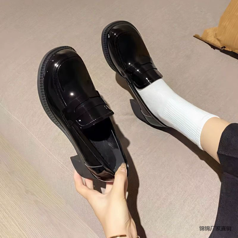 2024 новый школьный стиль униформа обувь на высоком каблуке, яркая модная обувь Mary Jin круглые туфли