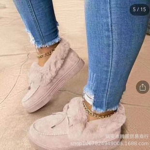 Foreign trade winter round head thick bottom velvet padded warm cotton shoes women's foreign trade large size sewing shoes snow boots Bean shoes
