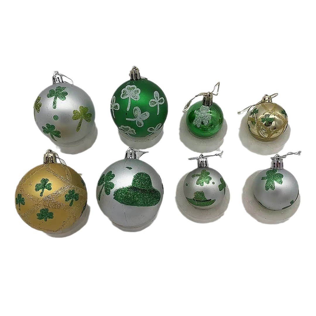 Bola decorativa transfronteriza Festival irlandés 4cm conjunto 12 decoraciones de Navidad colgante trébol