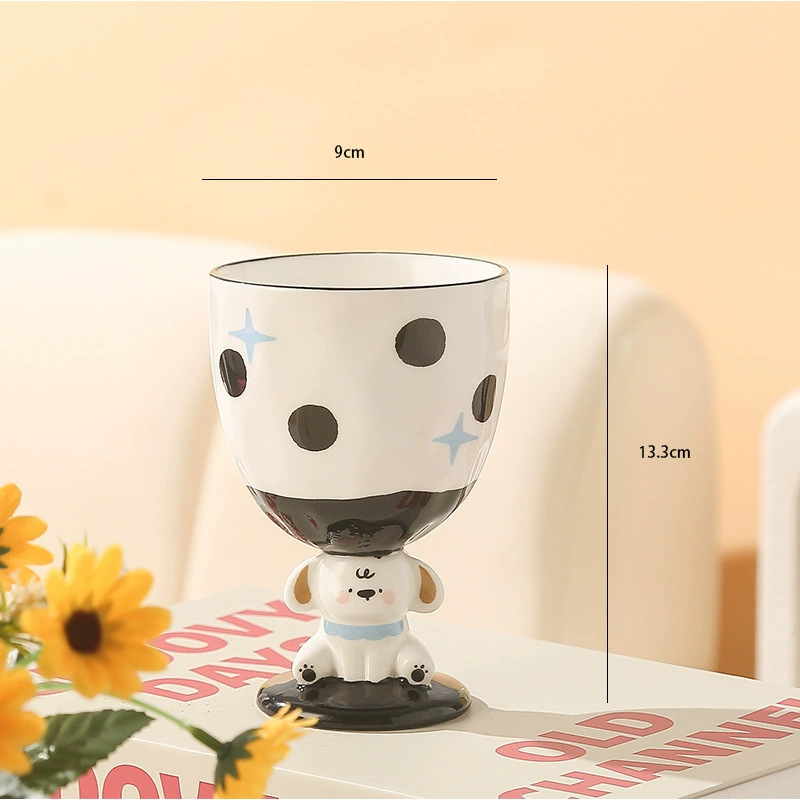 Caricatura creativa encantadora dibujada a mano tridimensional cachorro taza de pie alto helado de alto valor de cara bebida fría taza de cerámica taza de regalo