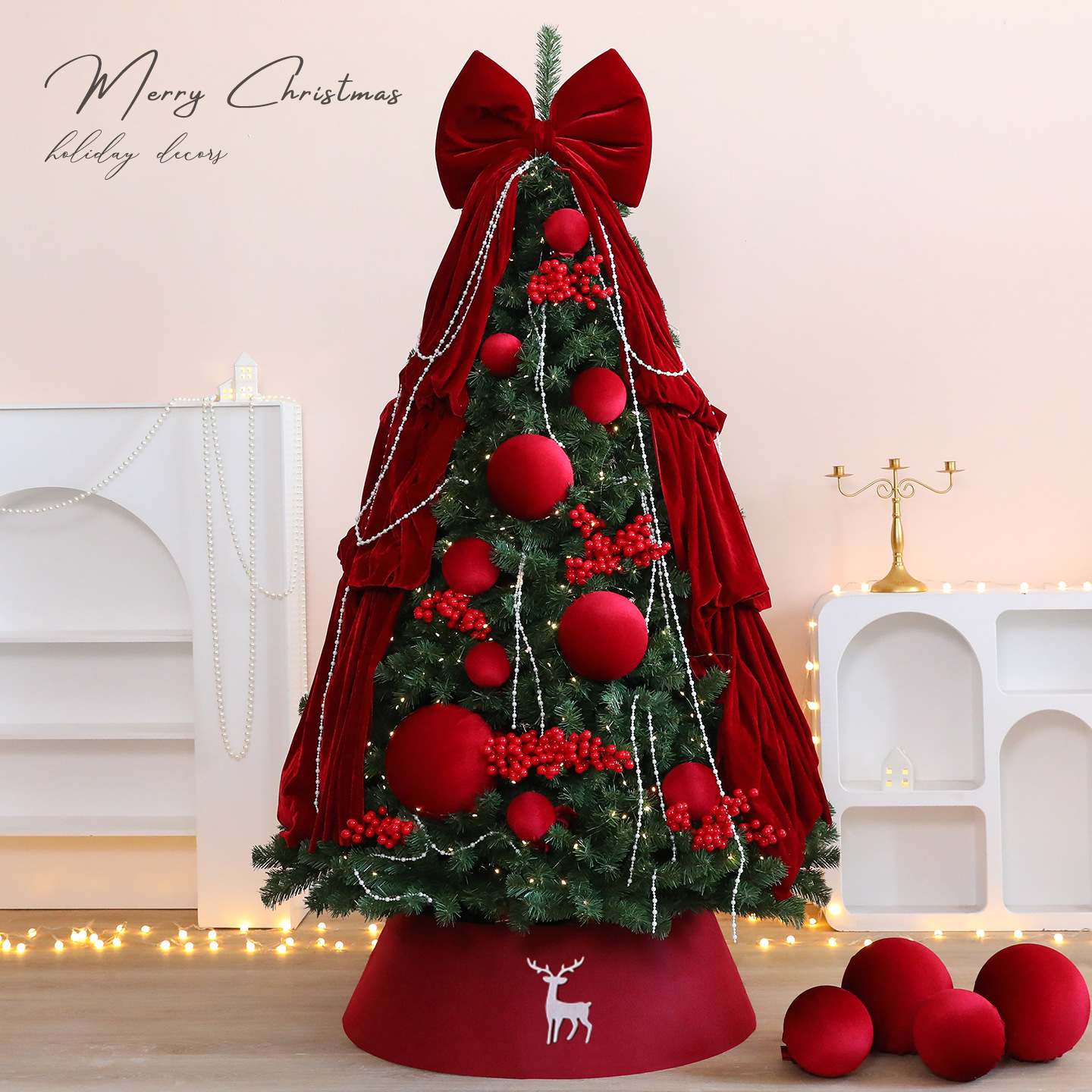 2026 nuevo árbol de Navidad set de arco grande decoración navideña decoración diseño de fábrica de cabello recto