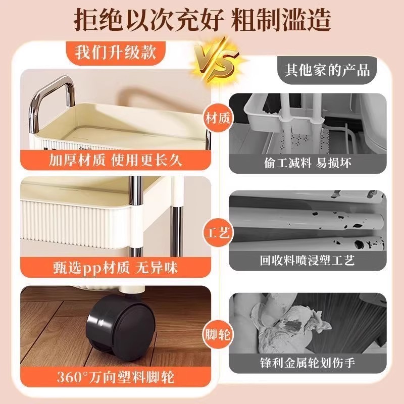 零食卧室书架落地厨房带轮小推车架子床头多层收纳架可移动置物架|undefined