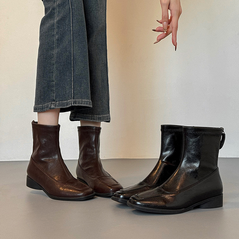 Sheepskin In Stock Now Chunky Heel Short Women Autumn Winter 2025 New Leather High Heels Martin Slim Boots_voghion.com