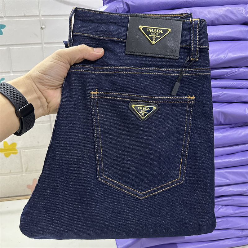 Guangzhou Replica Men's Jeans Pad Slim Straight Fit Cross-Border Foreign Trade European Style Stretch Washed Original Color Trendy Pants