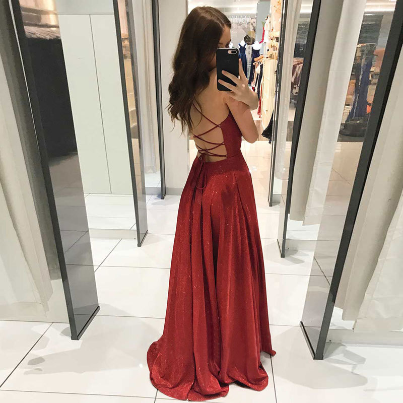 Comercio exterior europeo y americano Amazon AliExpress deseo vestido de noche de las mujeres sexy profundo cuello en V Correa vestido largo sin espalda