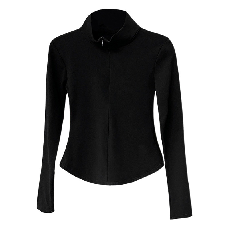 Calidad cuidadosamente seleccionada camisa de fondo mujer otoño 2023 nuevo diseño de cremallera sentido dobladillo curvo camiseta irregular top