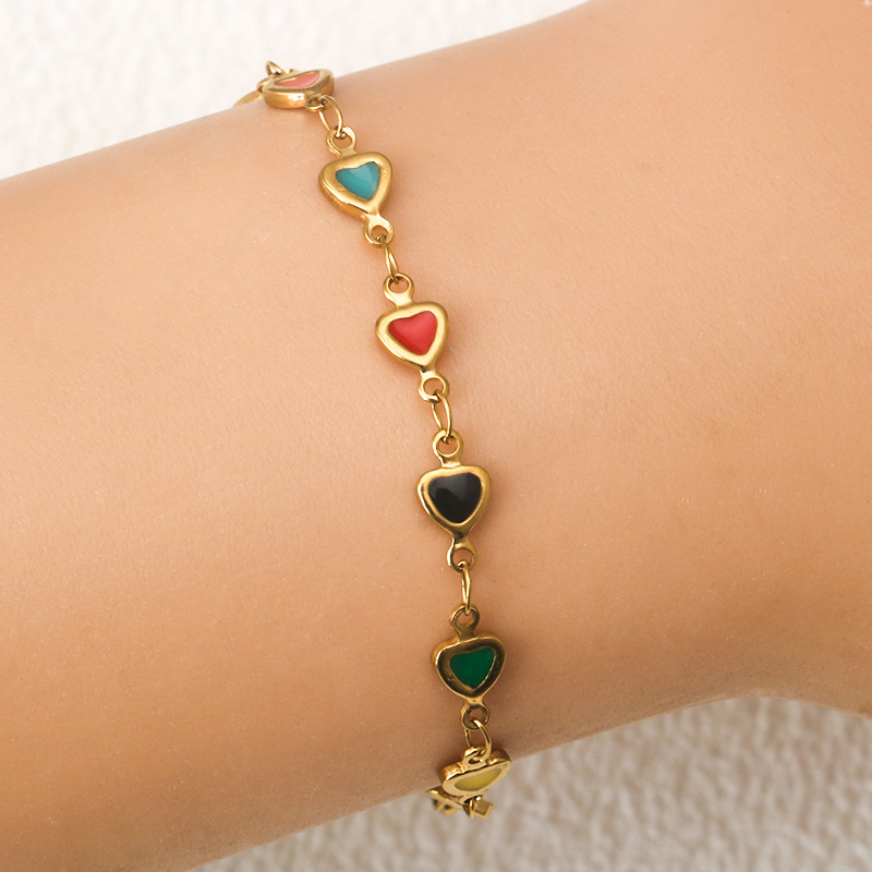 18K Gold Plated Plating Material Ion Plating (IP) 18K Gold Plated Heart Shape 304 Stainless Steel Simple Style Waterproof Non Tarnish 304 Stainless Steel Bracelets