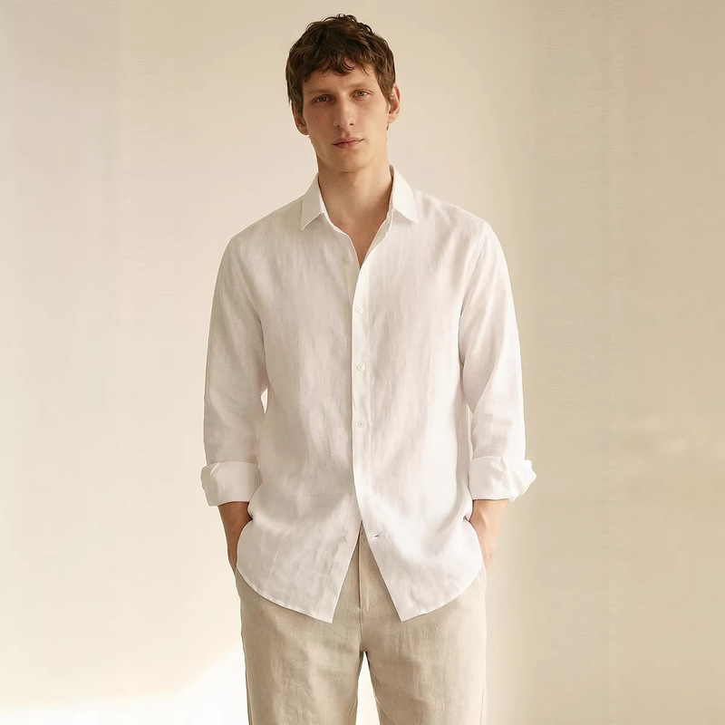 Italian-Style High-Quality Men's Linen Long-Sleeved Shirt, Casual Breathable Button-Down Shirt, Beach Loose-Fitting Lazy Style Top Italian-Style High-Quality Men's Linen Long-Sleeved Shirt, Casual Breathable Button-Down Shirt, Beach Loose-Fitting Lazy Style Top