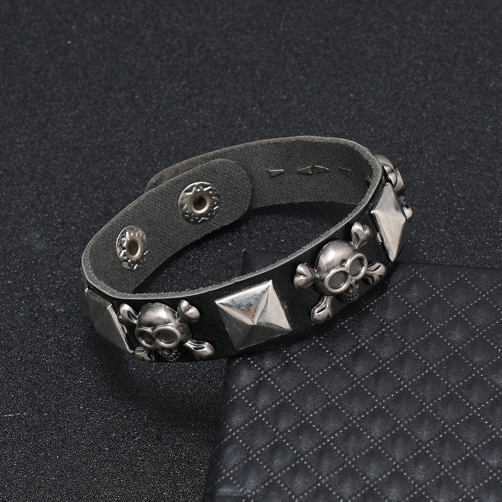 Bangle Classification 1 Piece Quantity Rock Punk Geometric Skull Pu Leather Men'S Bangle