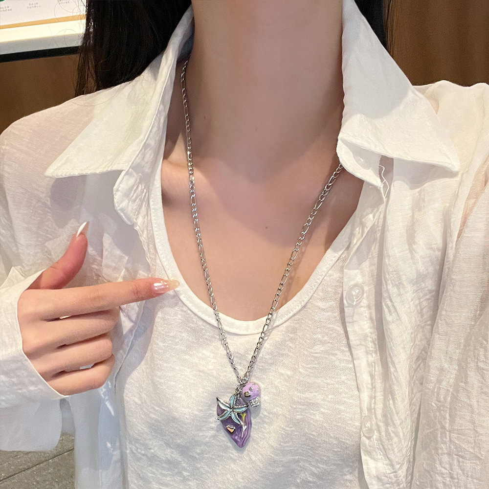 보라색 불가사리 버섯 목걸이 F-92