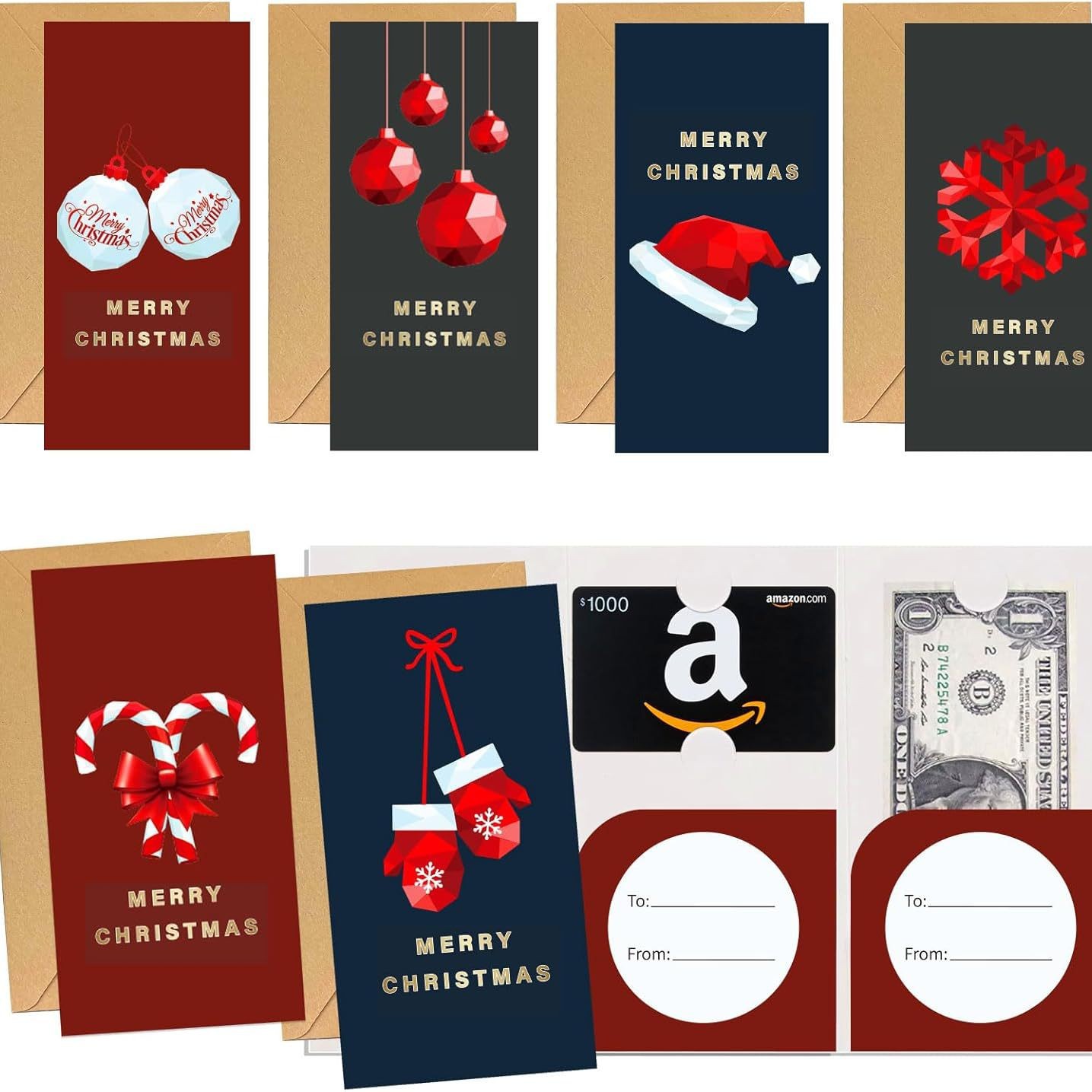 圣诞钱卡带信封和贴纸圣诞卡钱袋用于礼品卡的节日礼品创意套装