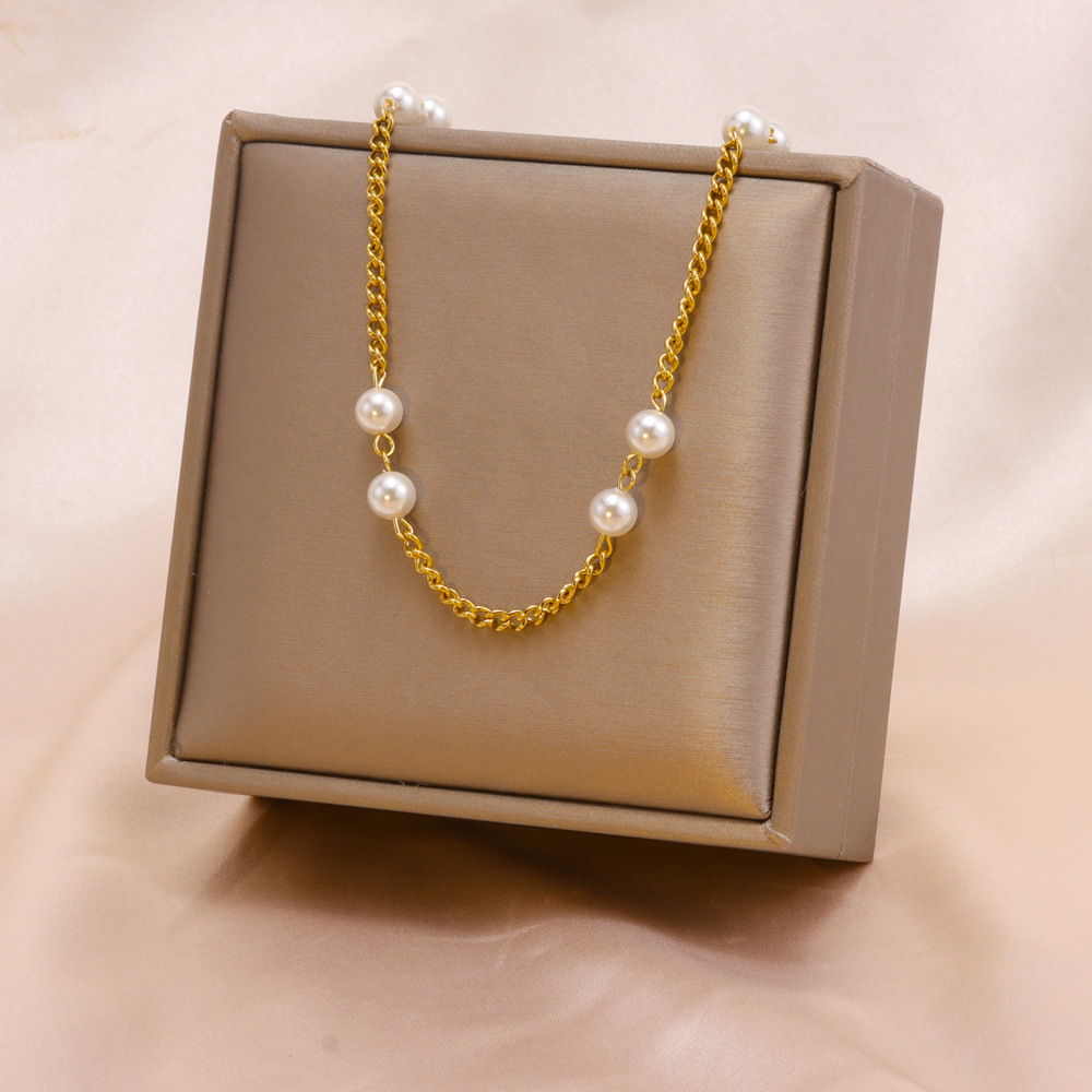 Simple Style Geometric Stainless Steel Plating Artificial Pearls Necklace 1 Piece